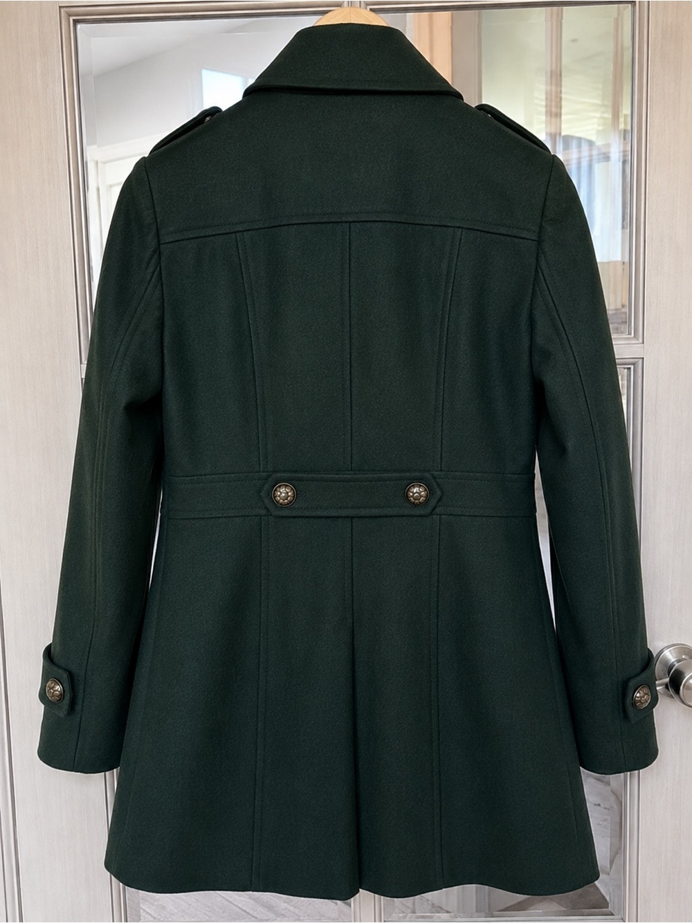 NWT Esprit Hunter Green Wool Blend Pea Coat Brass Buttons Military Jacket Small - Picture 3 of 4